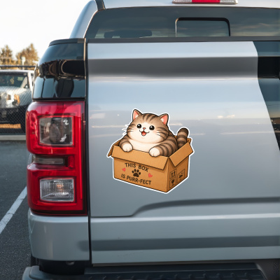 Aufkleber Katze mit Karton - Ansicht 2