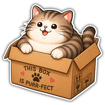 Aufkleber Katze mit Karton
