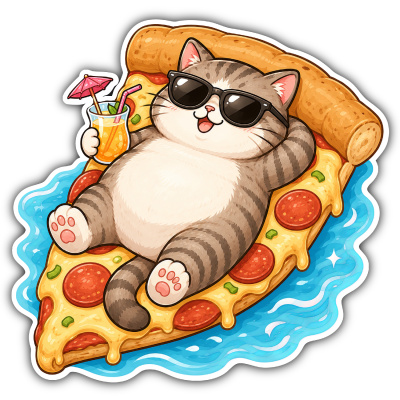 Aufkleber Katze auf Pizza