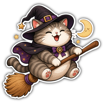 Aufkleber Katze als Hexe