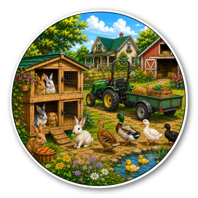 Wandtattoo  Bauernhof Enten Hasen 