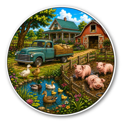 Wandtattoo  Bauernhof Schweine Enten 