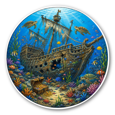 Wandtattoo  Unterwasserwelt Schiffswrack 