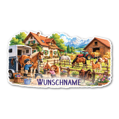 Wandtattoo  Comic Pferde Hof mit Name 