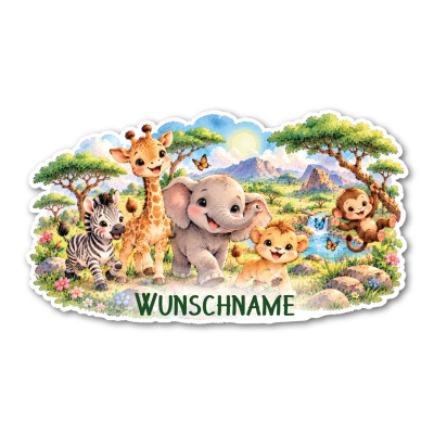 Wandtattoo  Comic Safari mit Name 