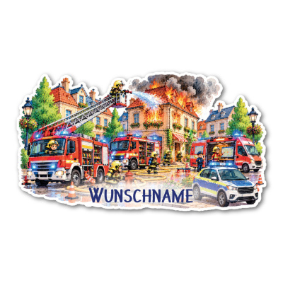 Wandtattoo  Comic Feuerwehr Einsatz mit Name 