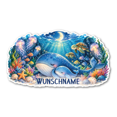 Wandtattoo  Comic Gute Nacht Wal mit Name 