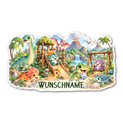 Wandtattoo  Comic Dino Spielplatz mit Name 