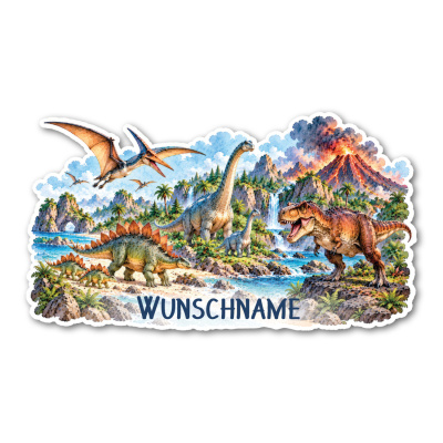 Wandtattoo  Dino Landschaft mit Name 