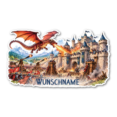 Wandtattoo  Ritter Burg Angriff mit Name 
