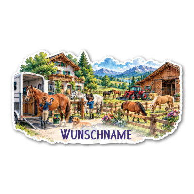Wandtattoo  Pferde Hof mit Name 