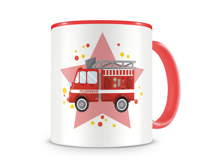 Tasse mit einem Feuerwehrauto als Motiv