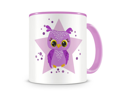 Tasse mit einer Lila Eule als Motiv