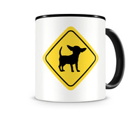 Tasse mit dem Motiv Chihuahua Warnschild Tasse Modellnummer  schwarz/schwarz