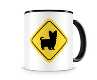 Tasse mit dem Motiv Yorkshire Terrier Warnschild Tasse Modellnummer  schwarz/schwarz