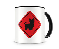 Tasse mit dem Motiv Yorkshire Terrier Warnschild Tasse Modellnummer  schwarz/rot