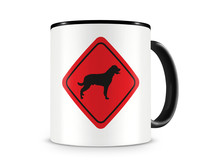 Tasse mit dem Motiv Rottweiler Warnschild Tasse Modellnummer  schwarz/rot