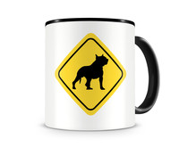 Tasse mit dem Motiv American Pit Bull Terrier Warnschild Tasse Modellnummer  schwarz/schwarz