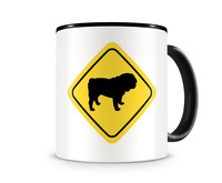 Tasse mit dem Motiv Bulldogge Warnschild Tasse Modellnummer  schwarz/schwarz