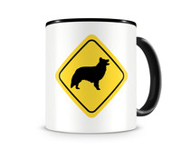 Tasse mit dem Motiv Border Collie Warnschild Tasse Modellnummer  schwarz/schwarz