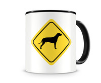 Tasse mit dem Motiv Rhodesian Ridgeback Warnschild Tasse Modellnummer  schwarz/schwarz