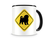 Tasse mit dem Motiv Shih-Tzu Warnschild Tasse Modellnummer  schwarz/schwarz