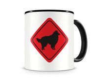 Tasse mit dem Motiv Collie Warnschild Tasse Modellnummer  schwarz/rot