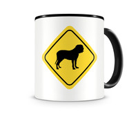 Tasse mit dem Motiv Bordeaux Dogge Warnschild Tasse Modellnummer  schwarz/schwarz