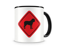 Tasse mit dem Motiv Bordeaux Dogge Warnschild Tasse Modellnummer  schwarz/rot