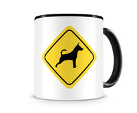 Tasse mit dem Motiv Zwergpinscher Warnschild Tasse Modellnummer  schwarz/schwarz