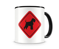 Tasse mit dem Motiv Zwergschnauzer Warnschild Tasse Modellnummer  schwarz/rot
