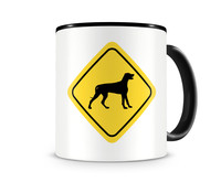 Tasse mit dem Motiv Weimaraner Warnschild Tasse Modellnummer  schwarz/schwarz