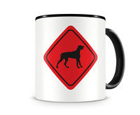 Tasse mit dem Motiv Weimaraner Warnschild Tasse Modellnummer  schwarz/rot