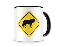 Tasse mit dem Motiv Wolf Warnschild Tasse Modellnummer  schwarz/schwarz