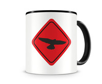 Tasse mit dem Motiv Falken Warnschild Tasse Modellnummer  schwarz/rot