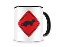 Tasse mit dem Motiv Frettchen Warnschild Tasse Modellnummer  schwarz/rot