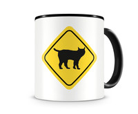 Tasse mit dem Motiv Luchs Warnschild Tasse Modellnummer  schwarz/schwarz