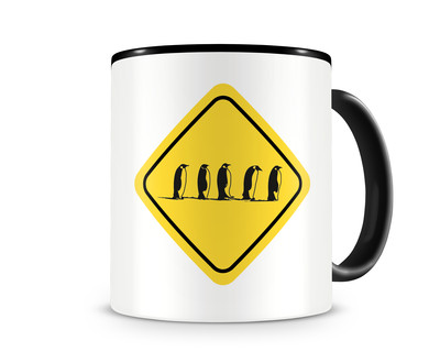 Tasse mit dem Motiv Pinguin Warnschild