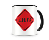Tasse mit dem Motiv Pinguin Warnschild Tasse Modellnummer  schwarz/rot