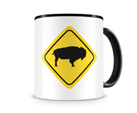 Tasse mit dem Motiv Bison Warnschild Tasse Modellnummer  schwarz/schwarz