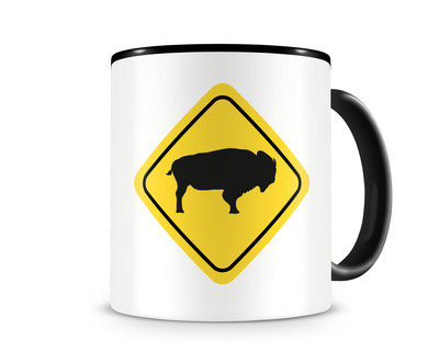 Tasse mit dem Motiv Bison Warnschild