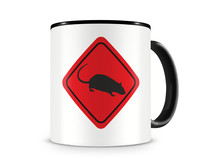 Tasse mit dem Motiv Ratten Warnschild Tasse Modellnummer  schwarz/rot