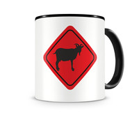 Tasse mit dem Motiv Ziegen Warnschild Tasse Modellnummer  schwarz/rot