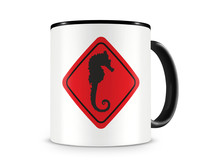 Tasse mit dem Motiv Seepferdchen Warnschild Tasse Modellnummer  schwarz/rot