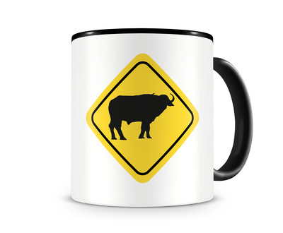 Tasse mit dem Motiv Büffel Warnschild