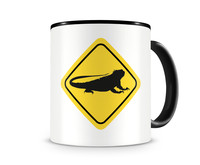 Tasse mit dem Motiv Leguan Warnschild Tasse Modellnummer  schwarz/schwarz