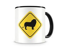 Tasse mit dem Motiv Lwen Warnschild Tasse Modellnummer  schwarz/schwarz