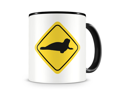 Tasse mit dem Motiv Robben Warnschild