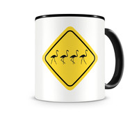 Tasse mit dem Motiv Flamingo Warnschild Tasse Modellnummer  schwarz/schwarz