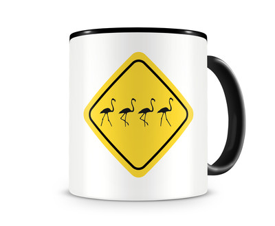 Tasse mit dem Motiv Flamingo Warnschild